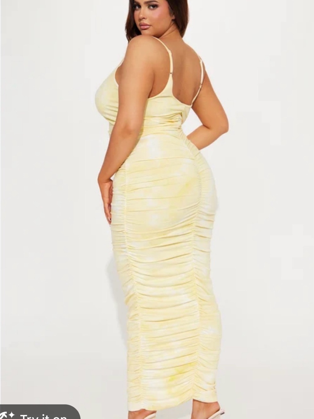 Fashion Nova Pale Yellow Ruched Maxi Dress
